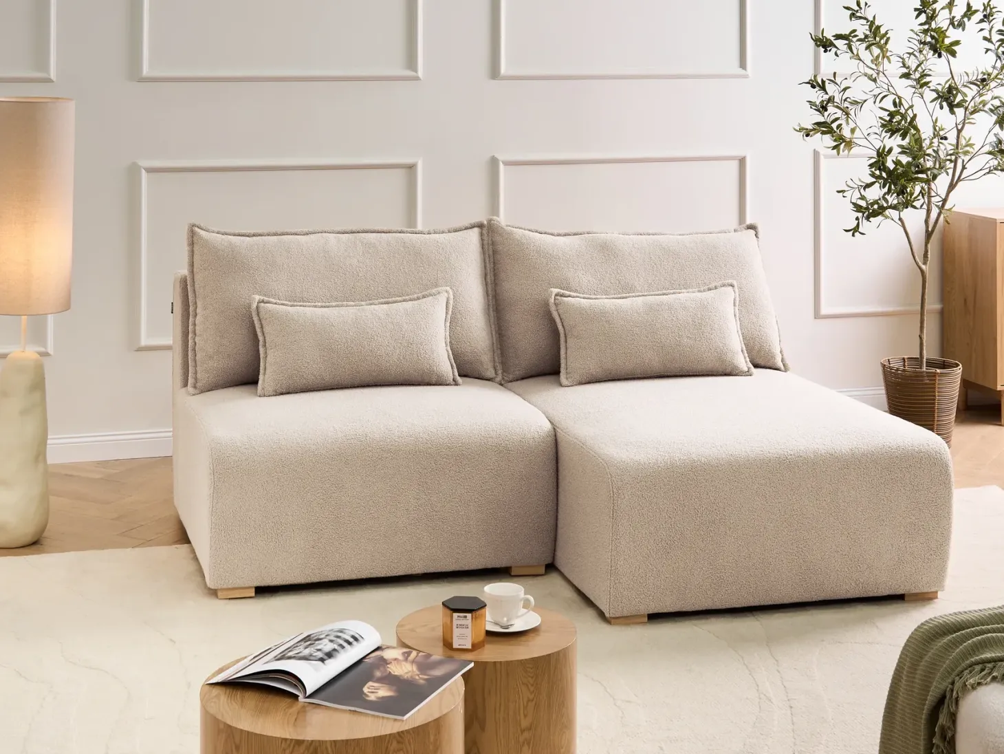 Hjørnesofa modul NERBO Boucle Beige Venstrevendt