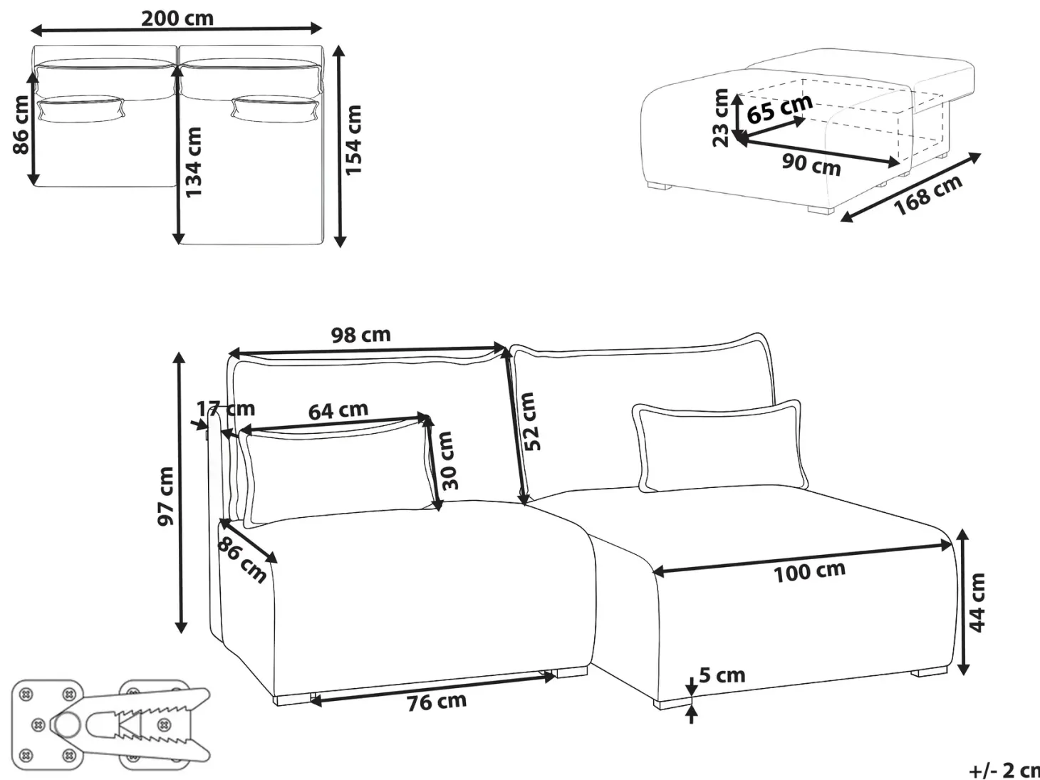 Hjørnesofa modul NERBO Boucle Beige Venstrevendt