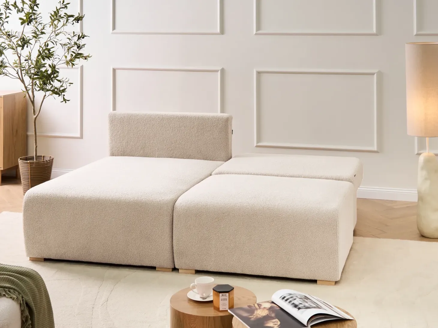 Hjørnesofa modul NERBO Boucle Beige Højrevendt