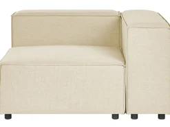 Hjørnesofa modul 3 personers APRICA Kunstlinned Beige med fodskammel Højrevendt