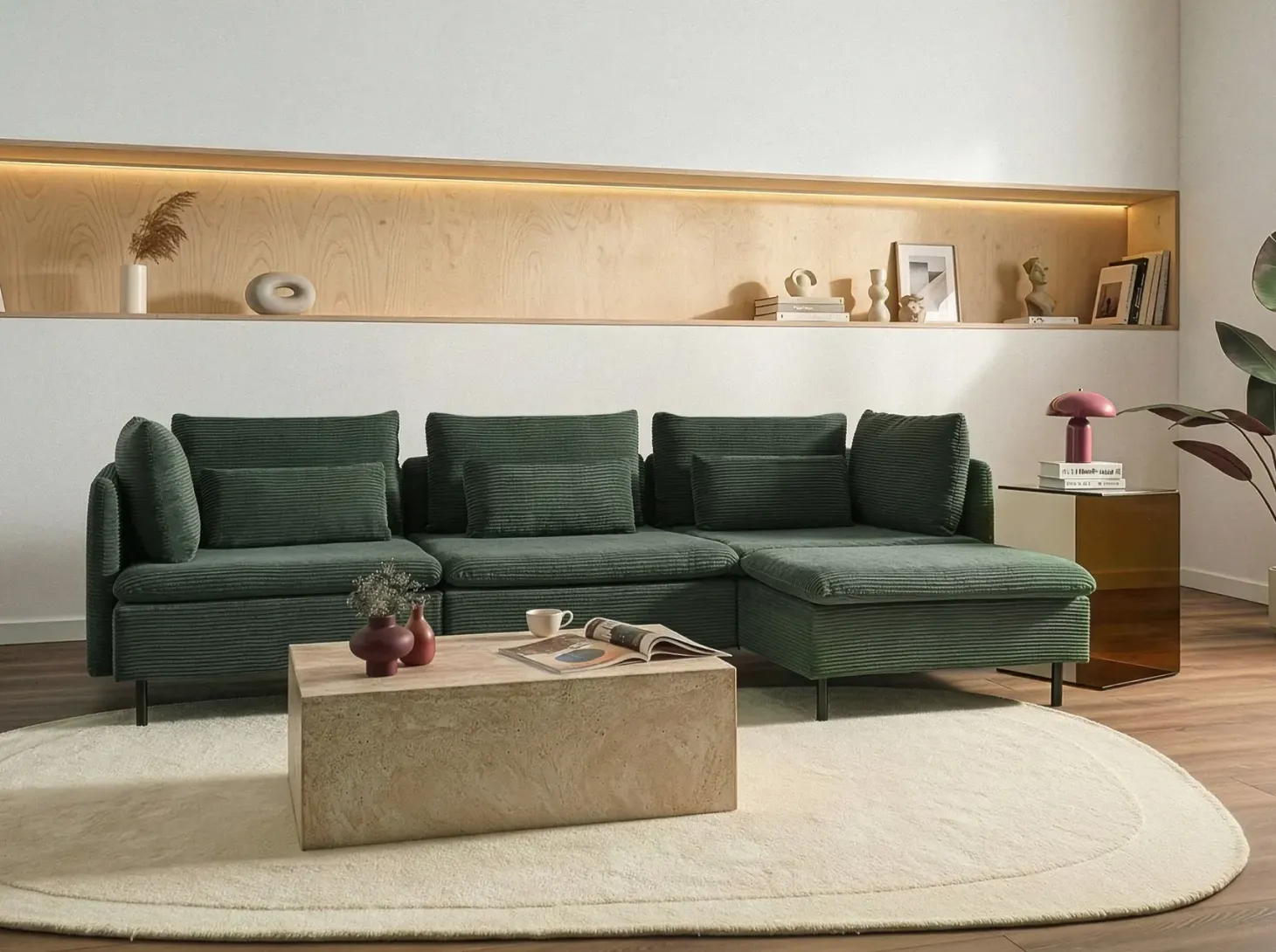 Hjørnesofa modul 3 personers EGERIS Fløjl Mørkegrøn Venstrevendt