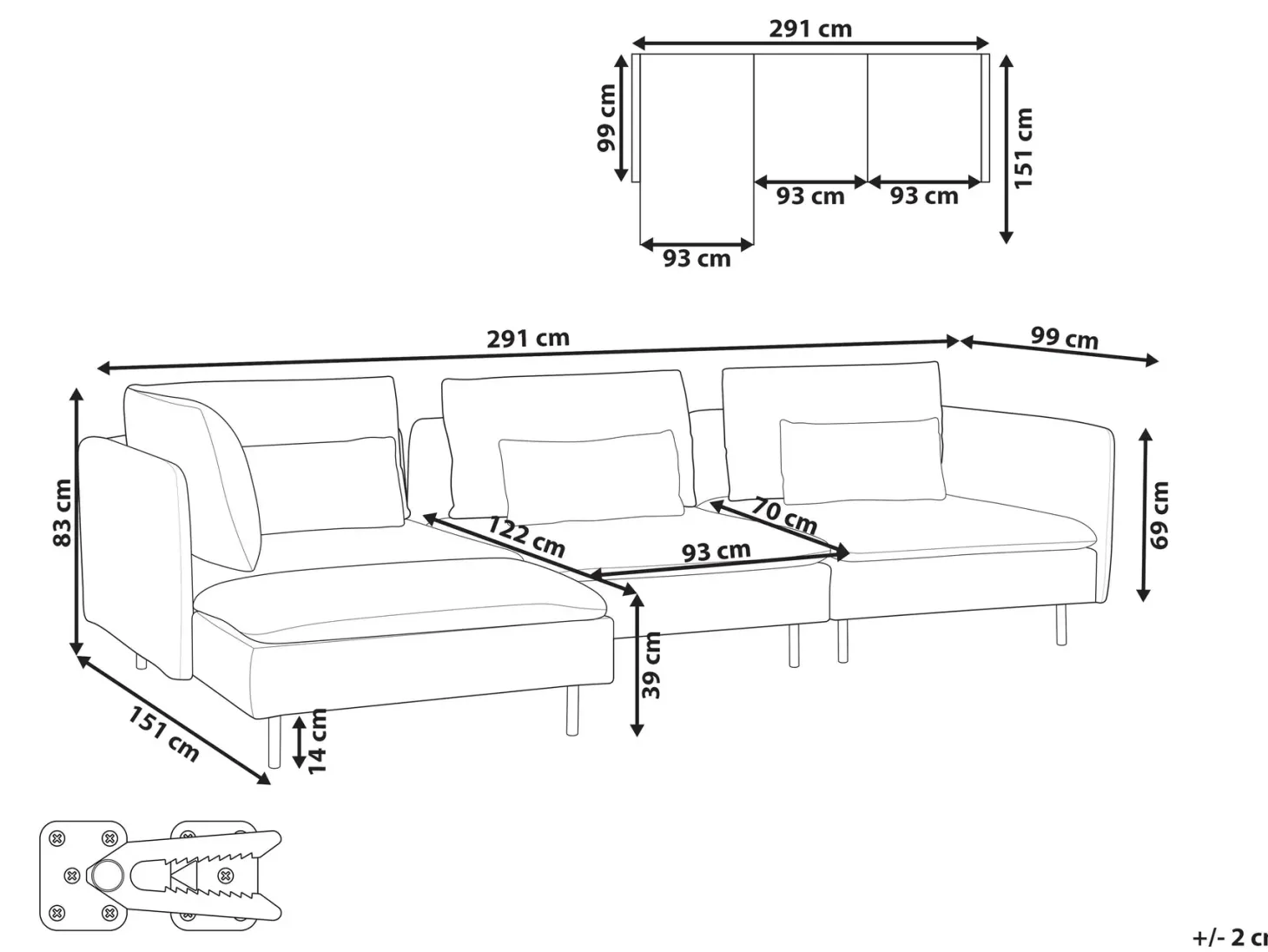 Hjørnesofa modul 3 personers EGERIS Beige Højrevendt