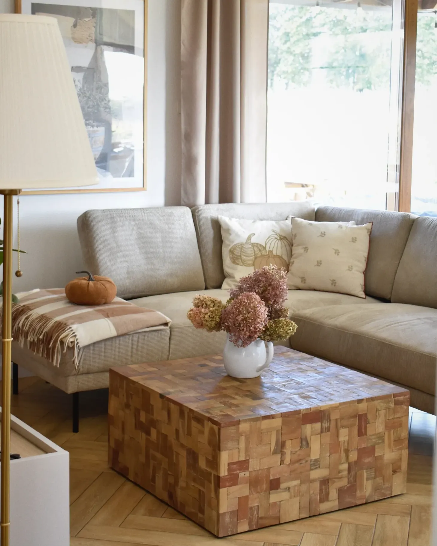 Hjørnesofa 4 personers BREDA Fløjl Beige Højrevendt