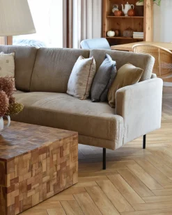 Hjørnesofa 4 personers BREDA Fløjl Beige Højrevendt