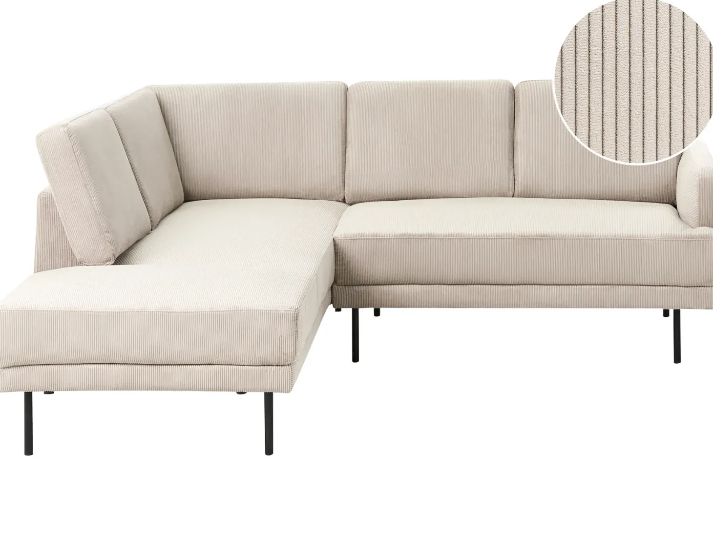 Hjørnesofa 4 personers BREDA Fløjl Beige Højrevendt