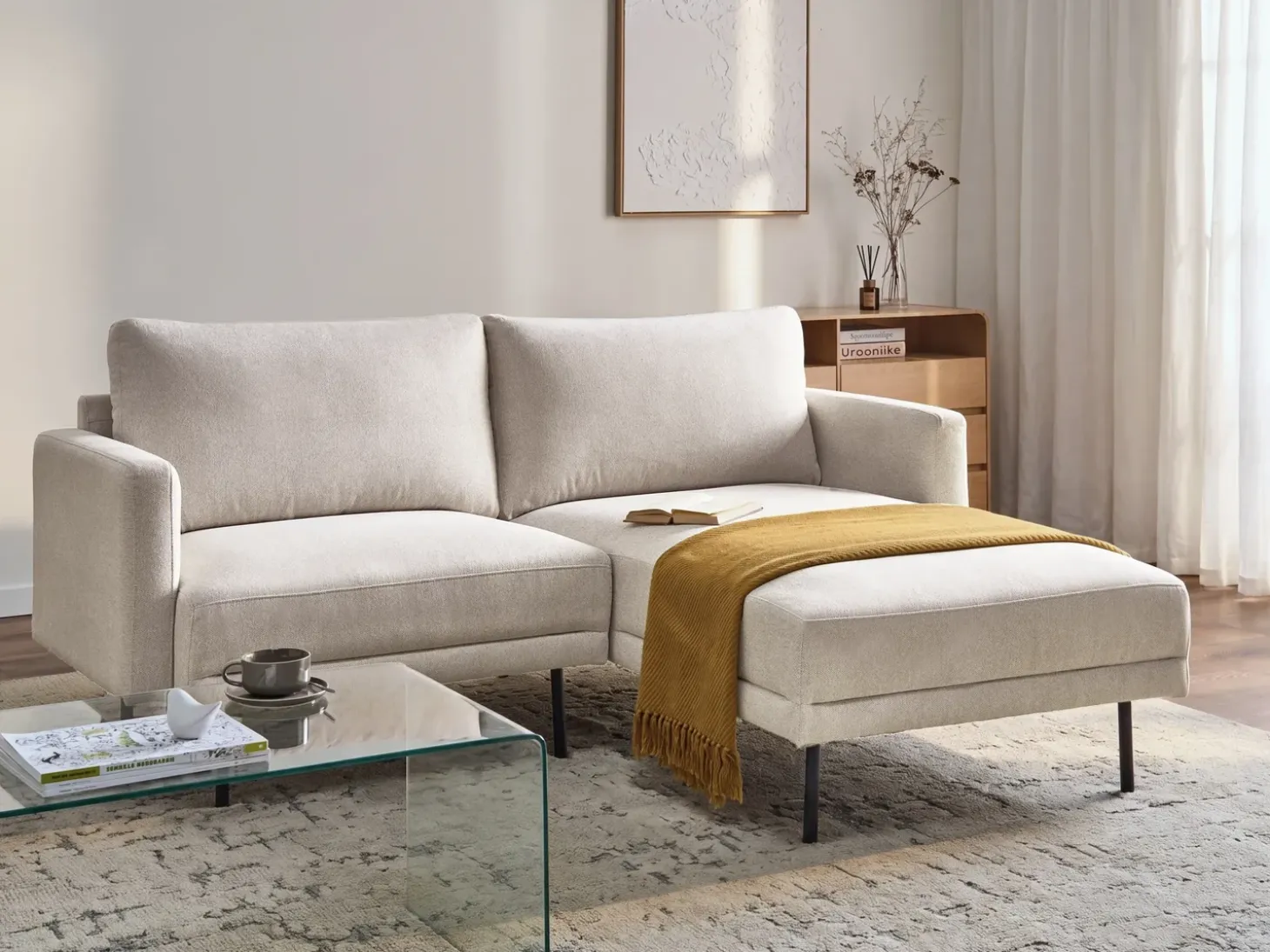 Hjørnesofa 2 personers BREDA Lys Beige Venstrevendt
