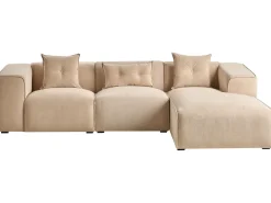 Hjørnesofa 3 personers DOLVA Fløjl Beige Venstrevendt