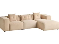 Hjørnesofa 3 personers DOLVA Fløjl Beige Venstrevendt