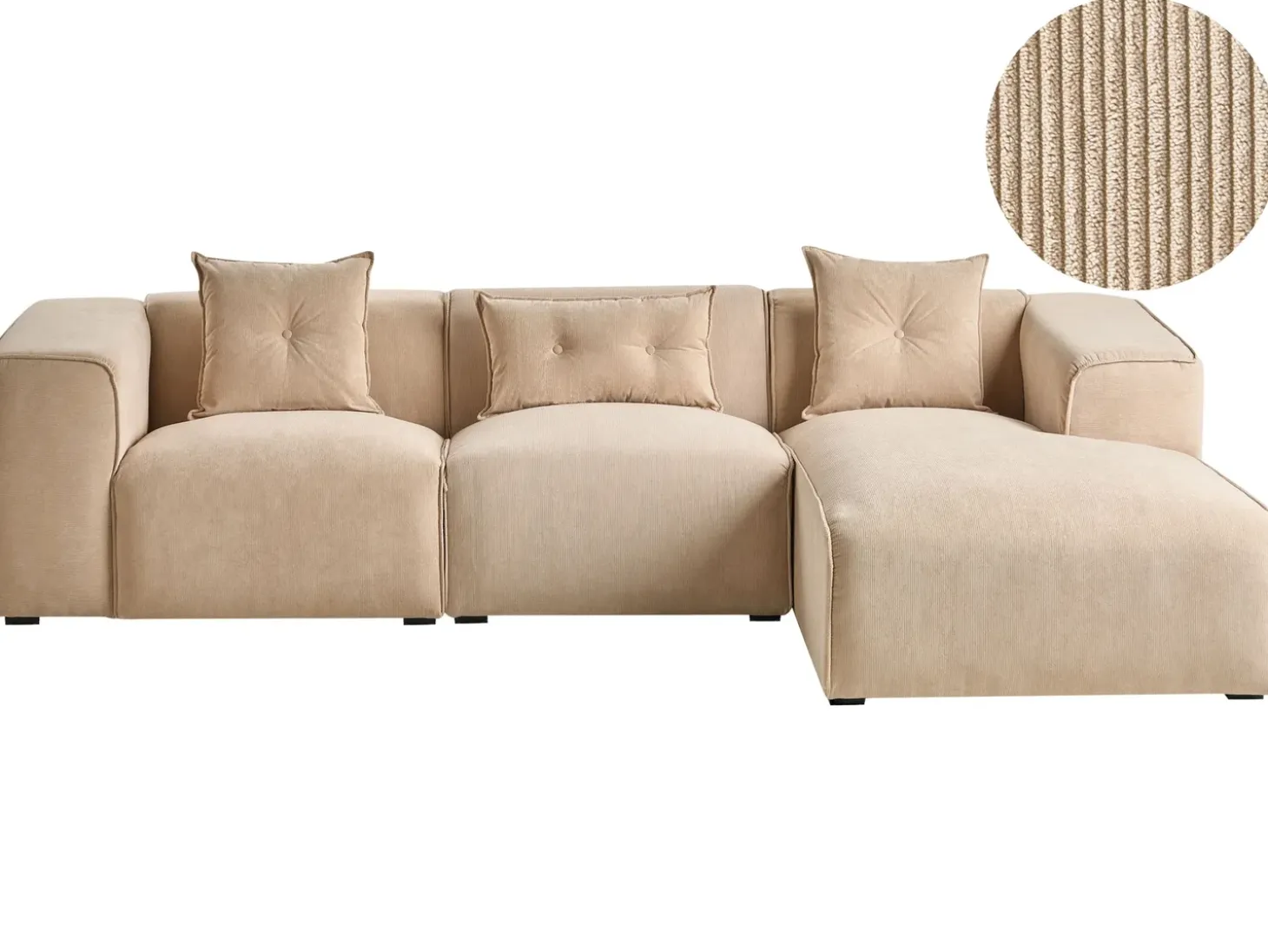 Hjørnesofa 3 personers DOLVA Fløjl Beige Venstrevendt