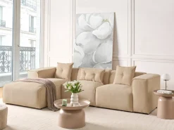 Hjørnesofa 3 personers DOLVA Fløjl Beige Højrevendt