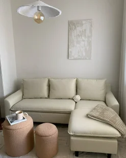 Hjørnesofa 3 personers ELVENES Lys Beige Venstrevendt