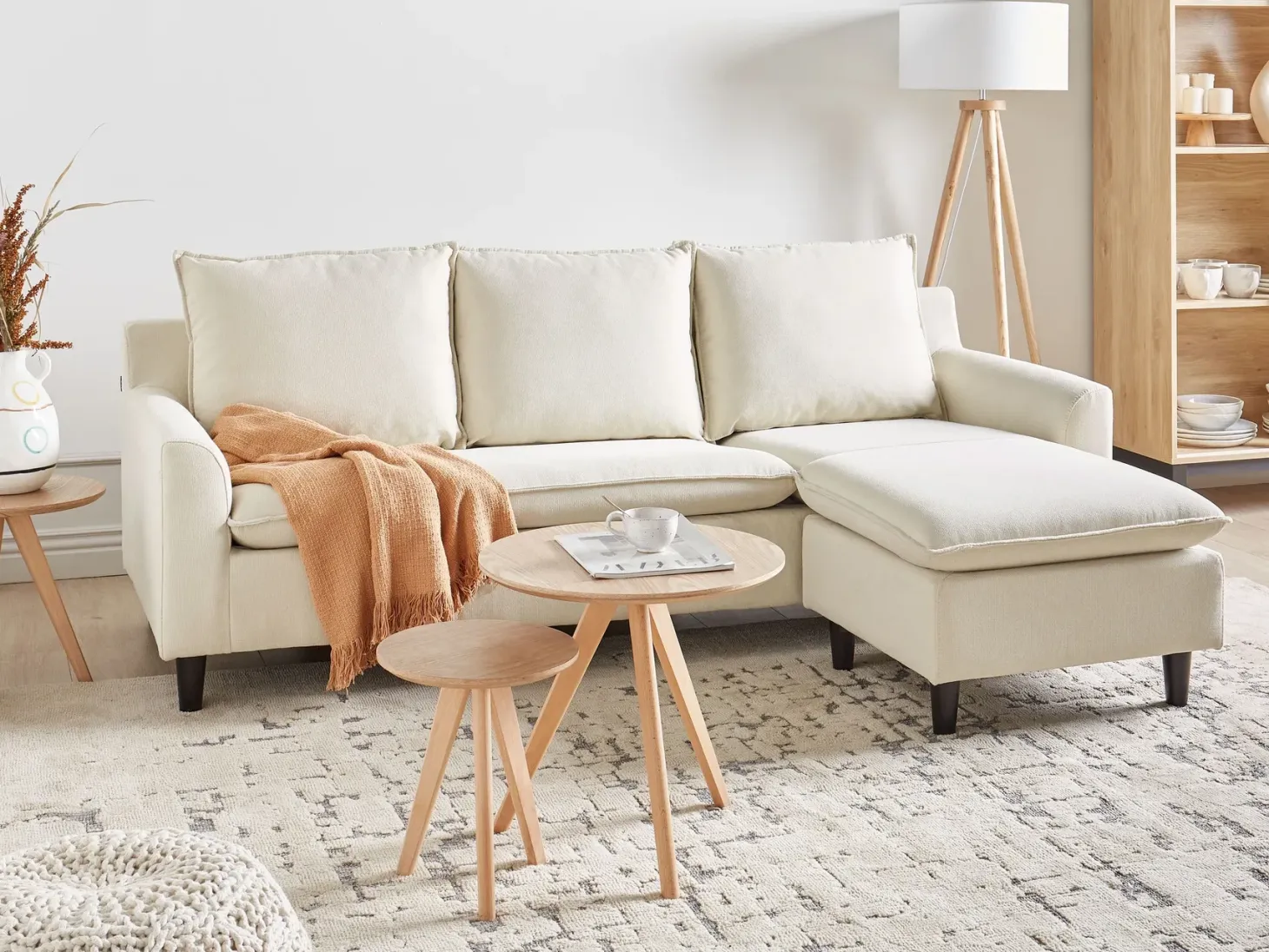 Hjørnesofa 3 personers ELVENES Lys Beige Venstrevendt