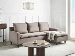Hjørnesofa 3 personers ELVENES Velour Brungrå Venstrevendt