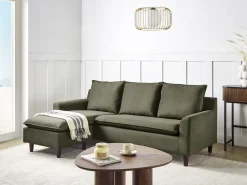 Hjørnesofa 3 personers ELVENES Velour Mørkegrøn Højrevendt