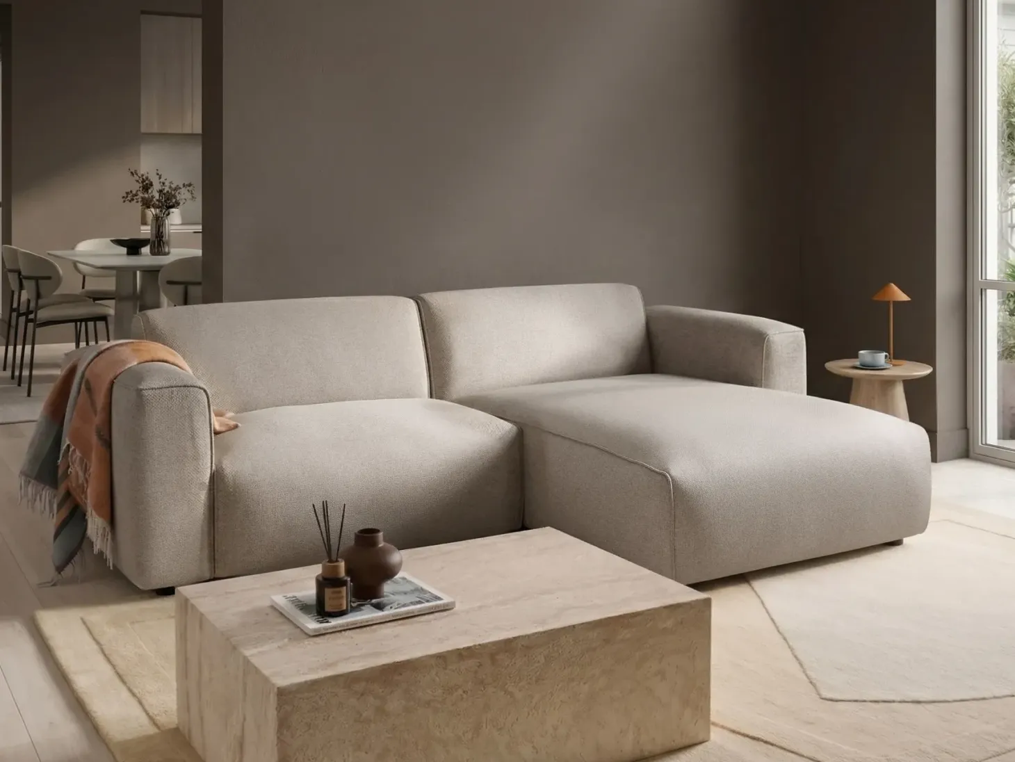 Hjørnesofa 3 personers FAABORG Beige Venstrevendt
