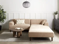 Hjørnesofa 3 personers HOLT Beige med fodskammel Venstrevendt