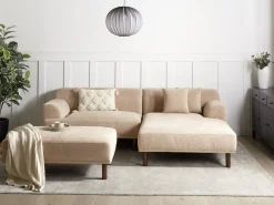 Hjørnesofa 3 personers HOLT Beige med fodskammel Venstrevendt