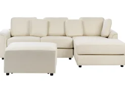 Hjørnesofa 4 personers KOHLO Lys Beige med fodskammel Venstrevendt