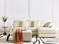 Hjørnesofa 4 personers KOHLO Lys Beige med fodskammel Venstrevendt