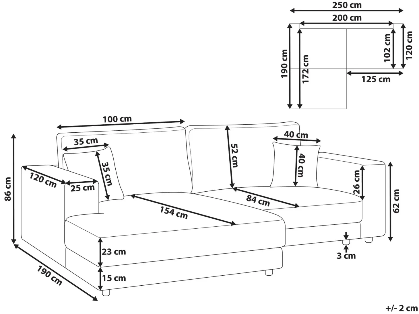 Hjørnesofa 3 personers LOFOTEN Murstensrød Højrevendt