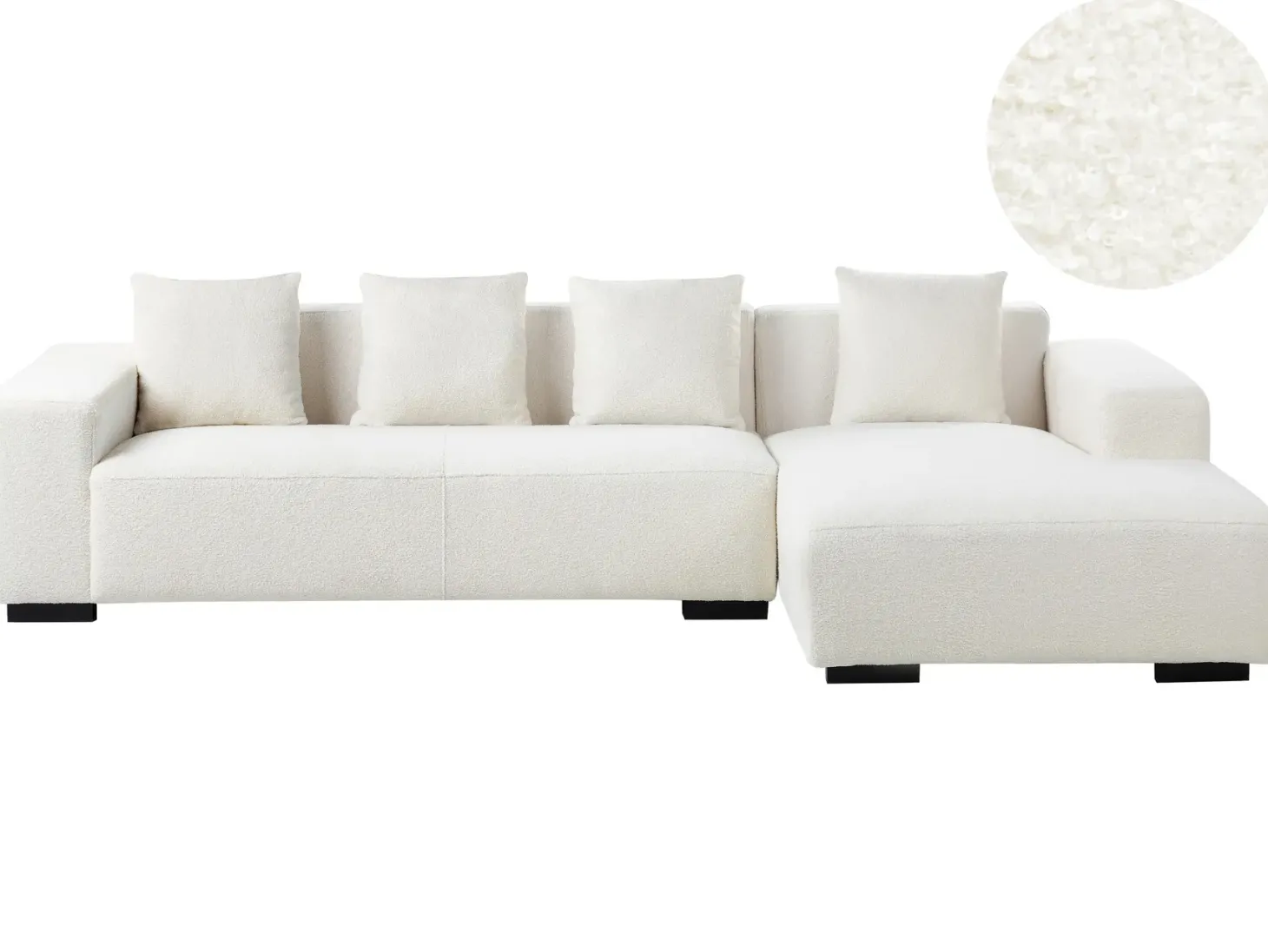 Hjørnesofa 4 personers LUNGO Boucle Hvid Venstrevendt