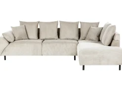 Hjørnesofa 4 personers LUNNER Fløjl Beige Venstrevendt