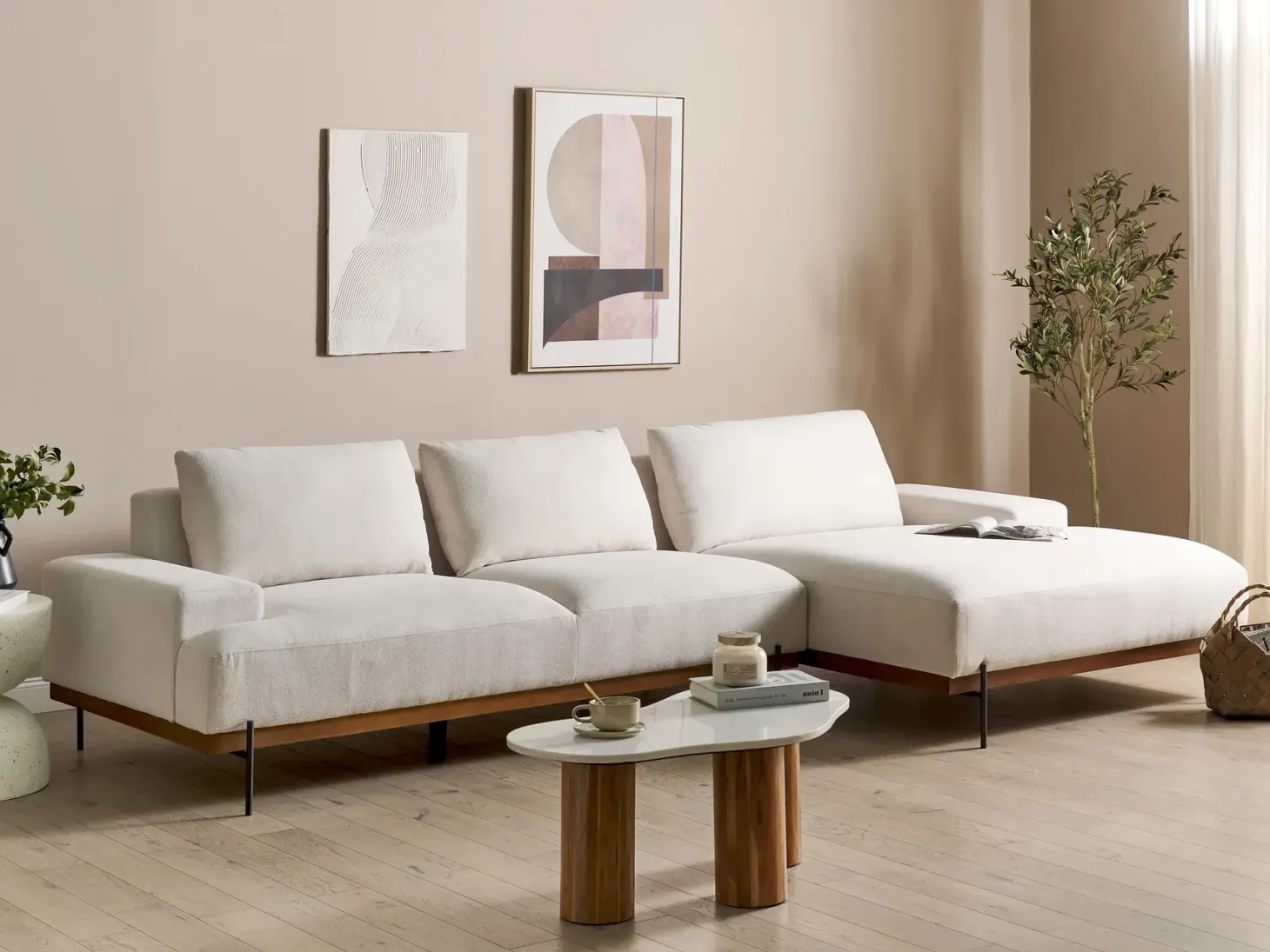 Hjørnesofa 4 personers MARIFERD Lys Beige Venstrevendt
