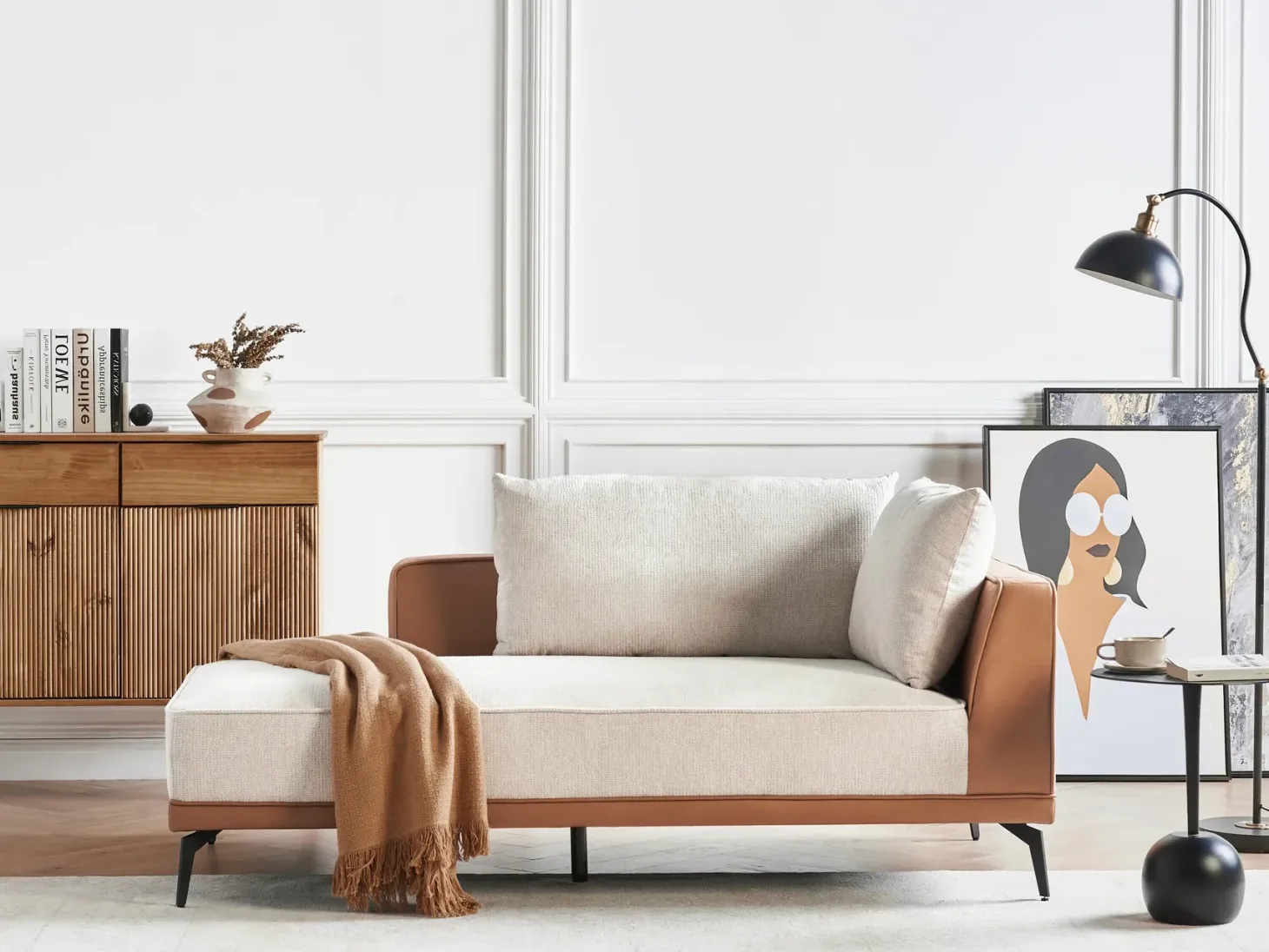 Hjørnesofa 3 personers MYKEN Lys Beige Højrevendt