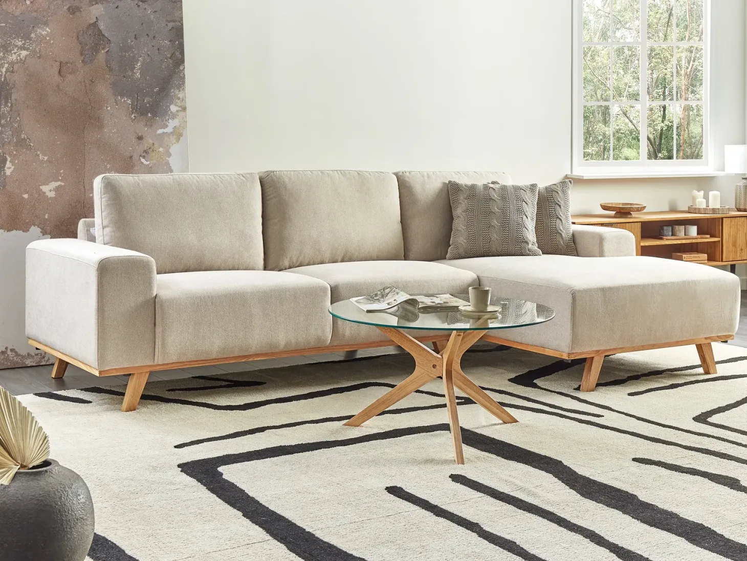 Hjørnesofa 3 personers NORA Beige Venstrevendt