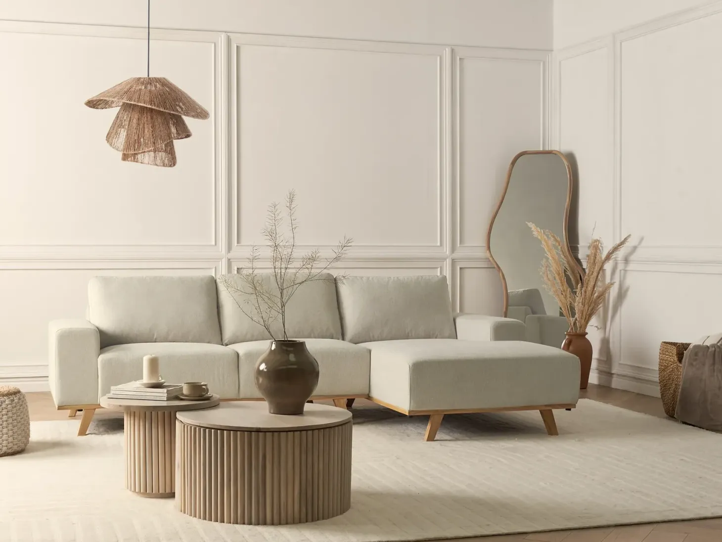 Hjørnesofa 3 personers NORA Beige Venstrevendt