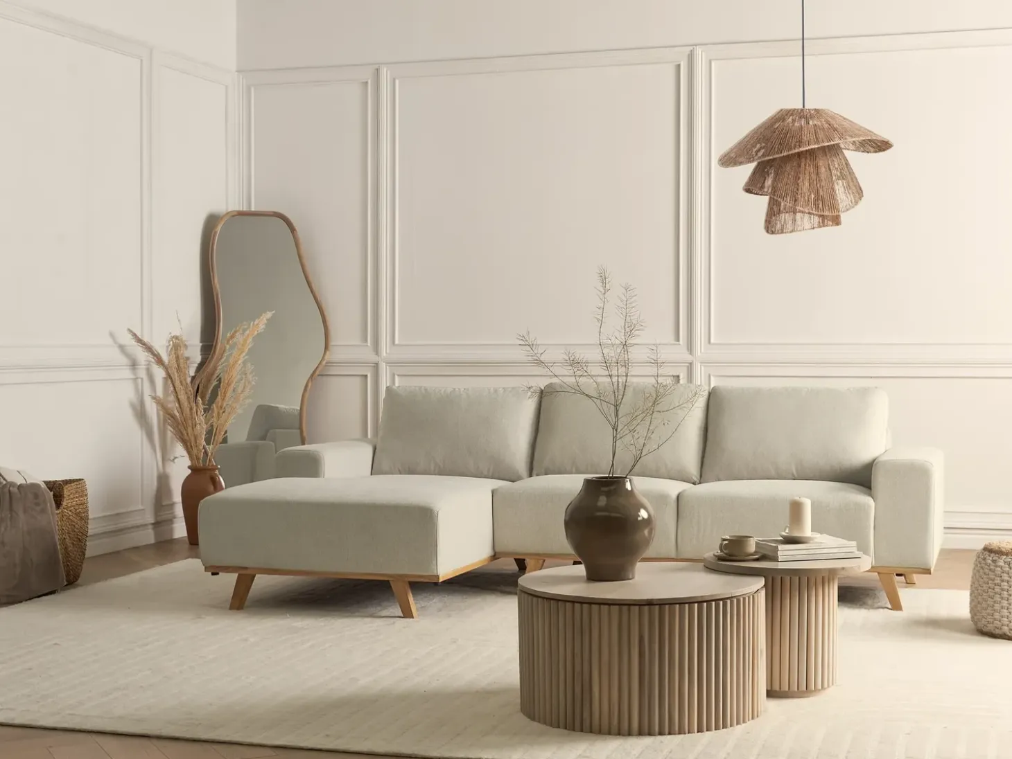 Hjørnesofa 3 personers NORA Beige Højrevendt