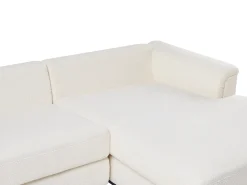 Hjørnesofa 5 personers OSLO Boucle Hvid med fodskammel Venstrevendt