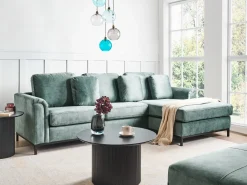 Hjørnesofa 4 personers OSLO Velour Blågrøn Venstrevendt