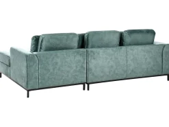 Hjørnesofa 5 personers OSLO Velour Blågrøn med fodskammel Venstrevendt