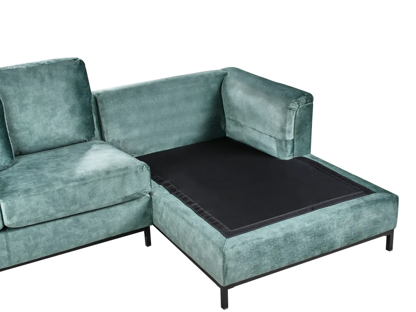 Hjørnesofa 5 personers OSLO Velour Blågrøn med fodskammel Venstrevendt