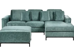 Hjørnesofa 5 personers OSLO Velour Blågrøn med fodskammel Venstrevendt