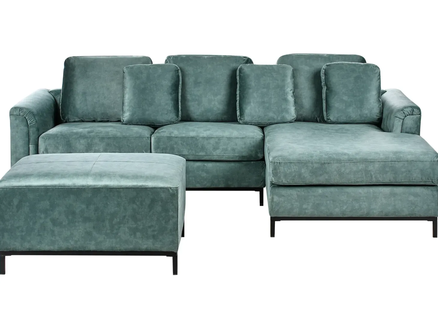 Hjørnesofa 5 personers OSLO Velour Blågrøn med fodskammel Venstrevendt