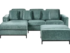 Hjørnesofa 5 personers OSLO Velour Blågrøn med fodskammel Højrevendt