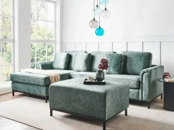 Hjørnesofa 5 personers OSLO Velour Blågrøn med fodskammel Højrevendt