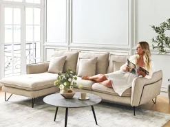 Hjørnesofa 3 personers SERSAN Chenille Beige Højrevendt