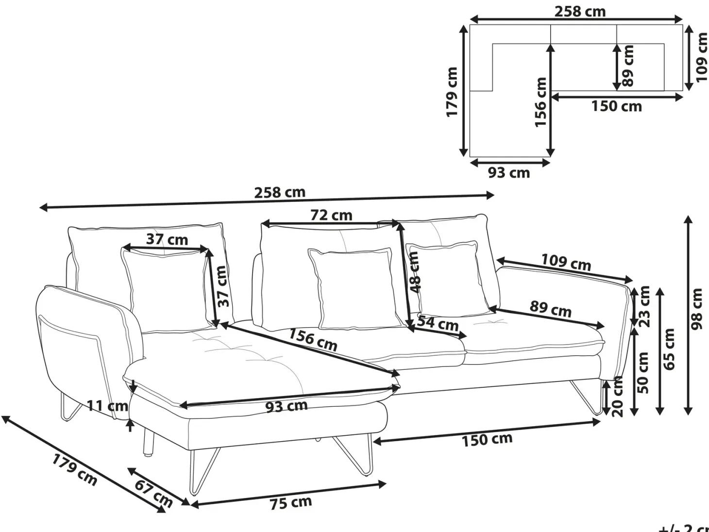 Hjørnesofa 3 personers SERSAN Chenille Beige Højrevendt