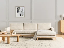 Hjørnesofa 4 personers SIGGARD Fløjl Lys Beige Venstrevendt