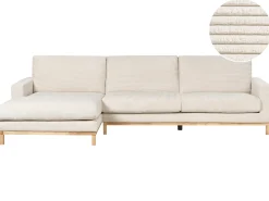 Hjørnesofa 4 personers SIGGARD II Fløjl Lys Beige Højrevendt