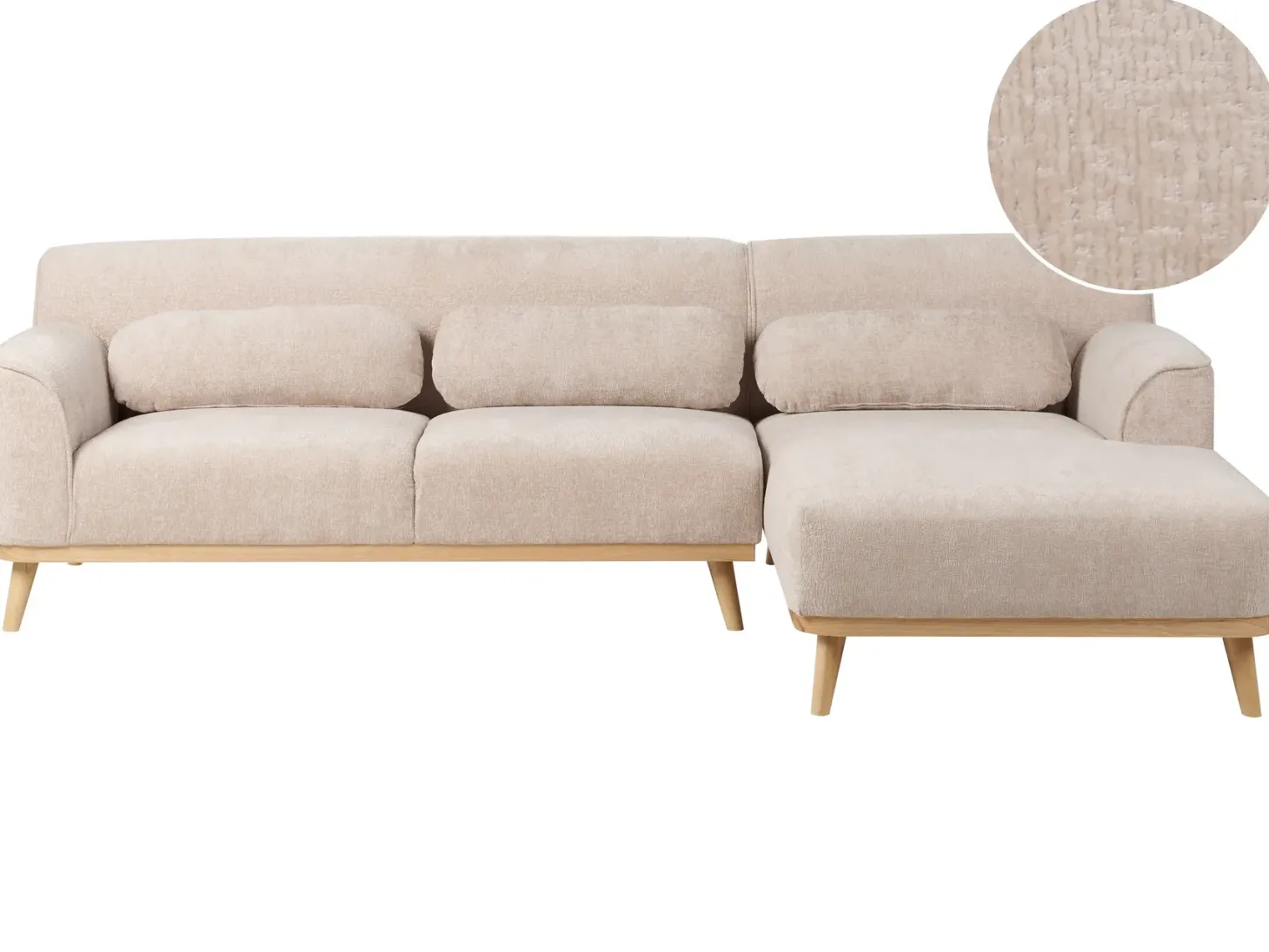 Hjørnesofa 3 personers SIMOS Chenille Beige Venstrevendt
