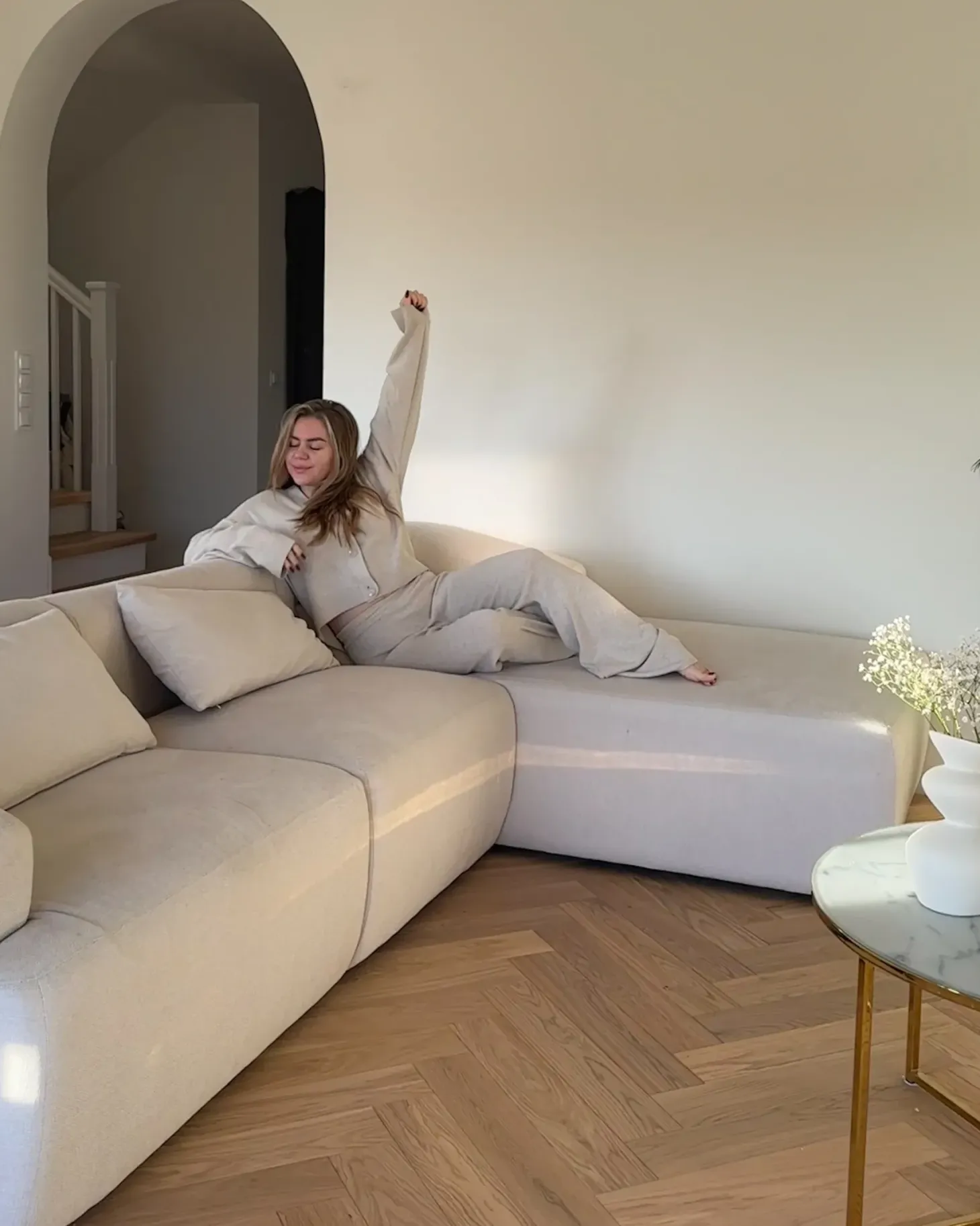 Hjørnesofa 3 personers SVANSELE Lys Beige Venstrevendt
