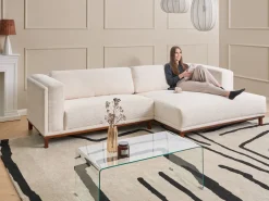 Hjørnesofa 4 personers VENG Fløjl Lys Beige Venstrevendt