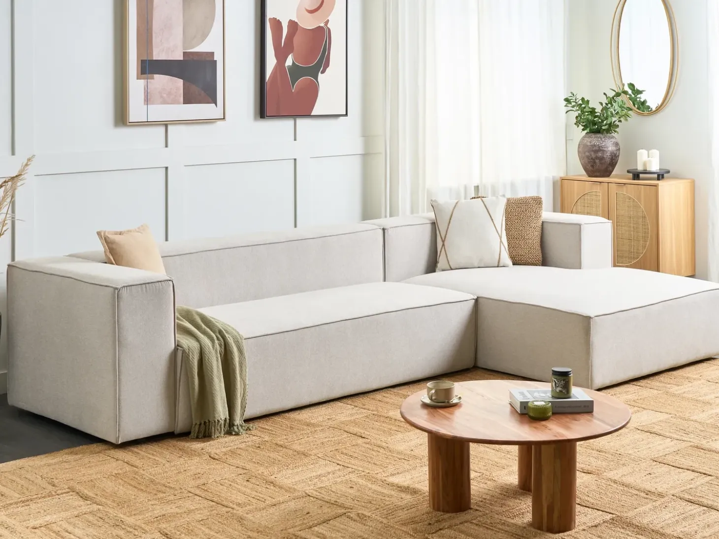 Hjørnesofa 3 personers VERNON Lys Beige Venstrevendt