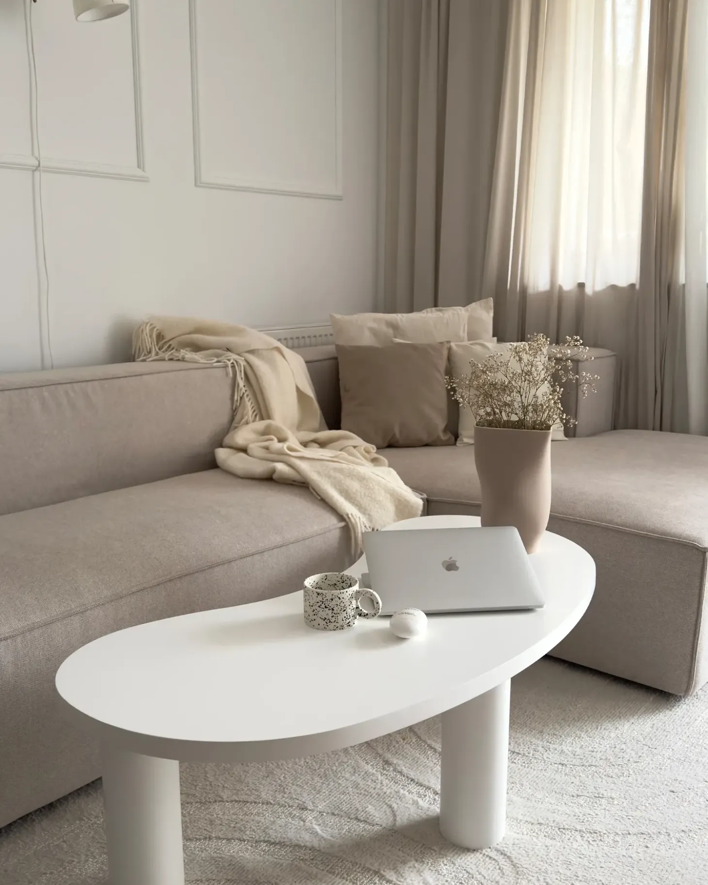 Hjørnesofa 3 personers VERNON Lys Beige Venstrevendt