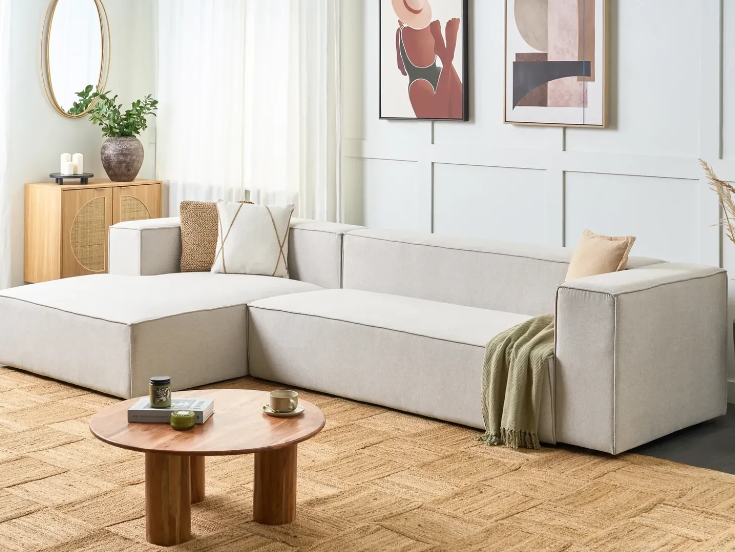 Hjørnesofa 3 personers VERNON Lys Beige Højrevendt