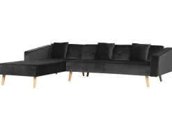 Hjørnesovesofa 4 personers VADSO Velour Sort Højrevendt